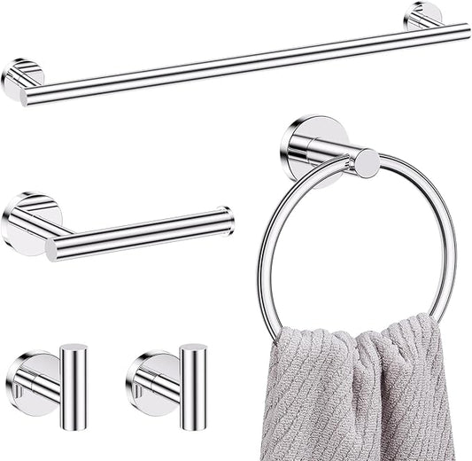 Lairuier 5 Pieces Polished Chrome Bathroom Accessories Set, SUS304 Stainless Steel 24 Inch Bath Towel Bar Set, Round Toilet Paper Holder Set Wall Mounted