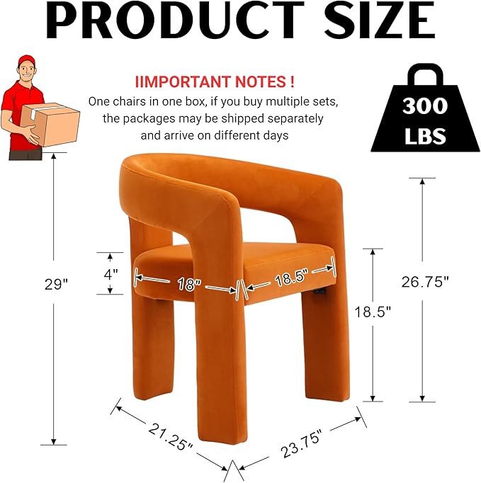 Modern Barrel Dining Chairs Set of 4, Velvet Upholstered Accent Side Chair with Arms Comfy Makeup Vanity Chairs, Dining Living Room Kitchen Chairs, Orange