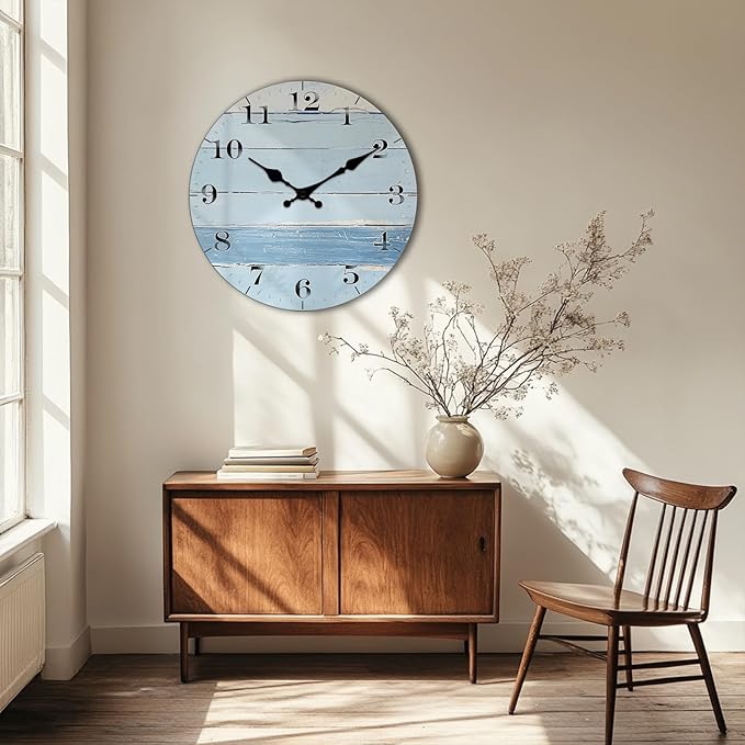 Farmhouse Extra Large Wooden Wall Clock for Large Spaces - 24 Inch Silent Round Clock, Rustic Vintage Clocks Non-Ticking Battery Operated for Farmhouse, Living Room Decor