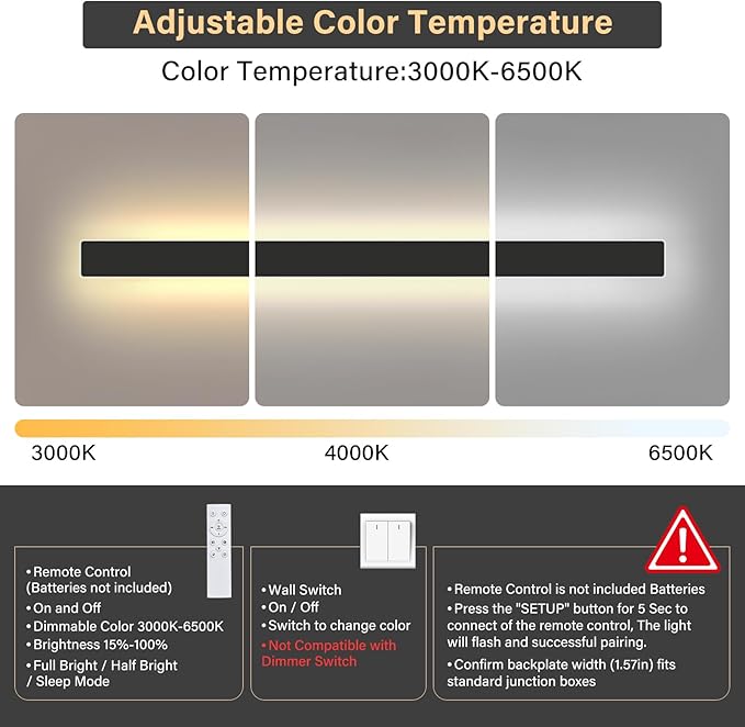 Modern Outdoor Wall Light, 31.5Inch Black LED Dimmable IP65 Waterproof with Remote Outdoor Linear Wall Sconces Exterior Lighting Fixture Porch Wall Light for House, Front Door, Garage