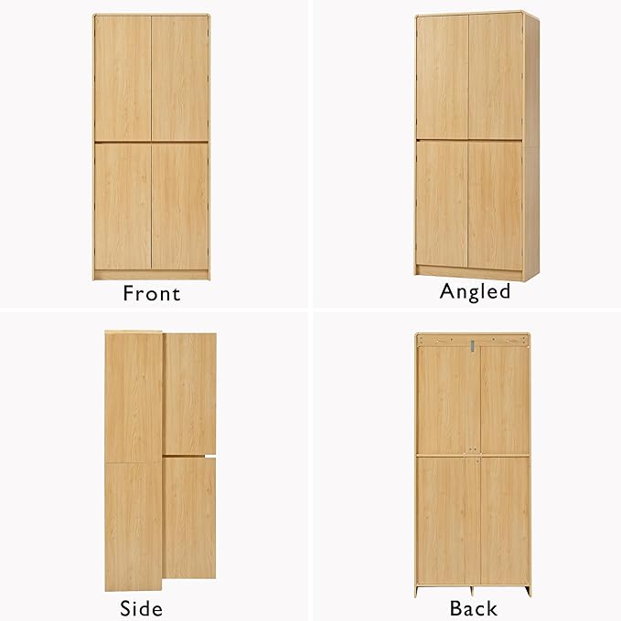 Merax 72" Tall Farmhouse Kitchen Pantry Cabinet with 8 Door Shelves, Curved Design Storage Cabinet with 3 Adjustable Shelves, Hidden Drawer, Versatile Cupboard for Kitchen, Dining & Bathroom, Natural