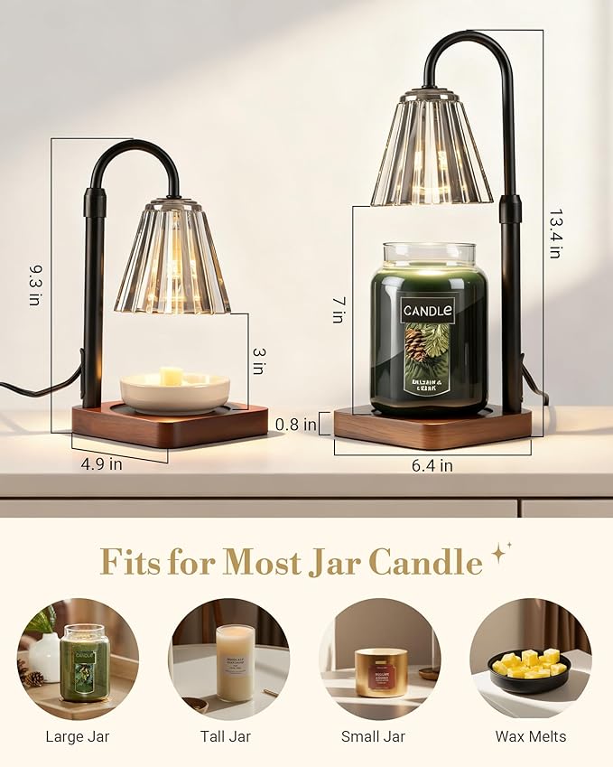 Marycele Black Candle Warmer Lamp with Timer for Yankee Candles, Christmas Birthday Thanksgiving Gifts for Mom Women Sister Her, House Warming Gifts, Office Room Home Decor, Clear Wax Warmer