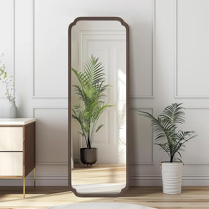 WallBeyond Full Length Mirror Wall Mounted 65"x22", Rustic Wooden Frame Floor Mirror, Large Full Body Mirror for Bedroom, Leaning or Hanging Against Wall (Walnut Solid Wood)