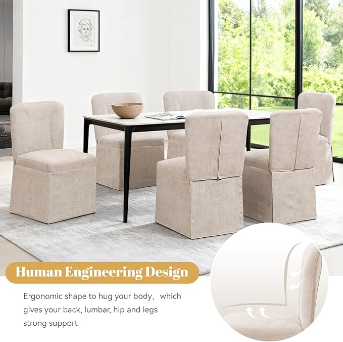 Upholstered Dining Chairs Set of 4, Kitchen Table Chairs, Modern Dining Room Chairs with Metal Frame & Linen Fabric, Beige
