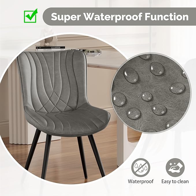 Dining Chair Set of 2 PU Leather Dining Room Chairs Upholstered Comfy Dining Chairs Modern Kitchen Armless Side Chair with Sturdy Metal Legs,Ink