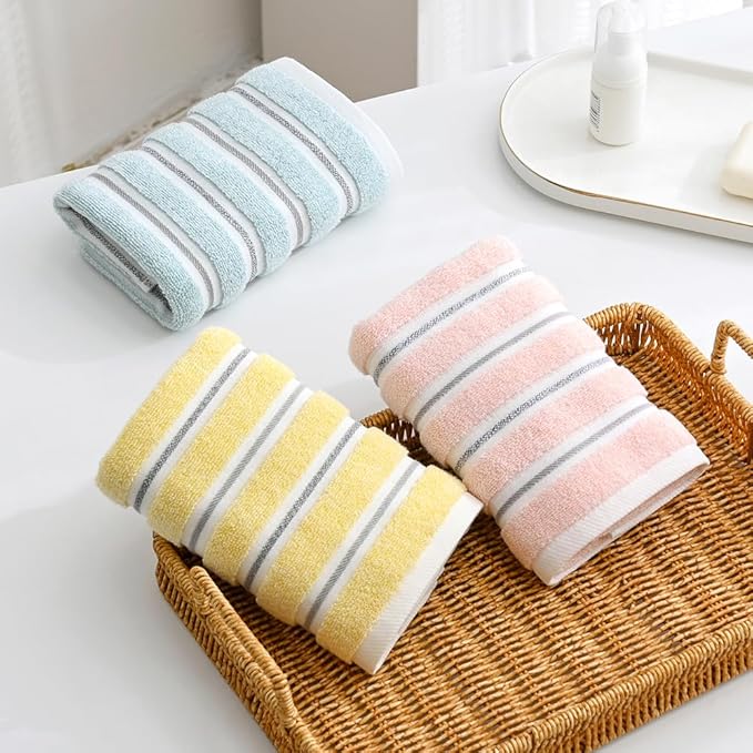 YiLUOMO Ribbed Striped Pink Hand Towel Set of 2 Cotton, Quick Dry, Soft and Absorbent Bathroom Hand Towel Decorative 13 x 29 Inch