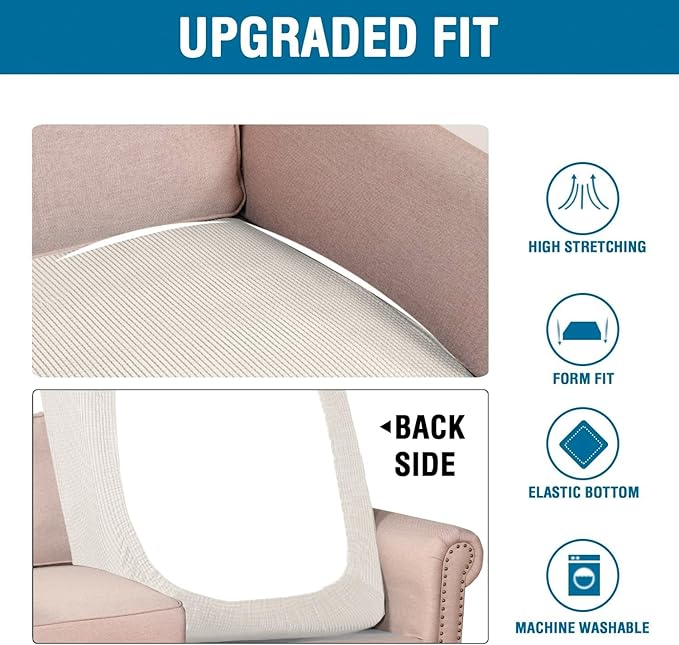 H.VERSAILTEX Super Stretch Individual Chaise Cover Sectional Couch Covers for L Shaped Sofa Both Left/Right Featuring Thick Jacquard Textured Twill Fabric (1 Piece Chaise Cover, Cream)