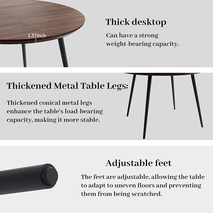 43.3"-59.1" Extendable Round Dining Table Set for 6, Mid Century Modern Wooden Round Table, Leisure Coffee Table,w/ 6 PU Leather Chairs