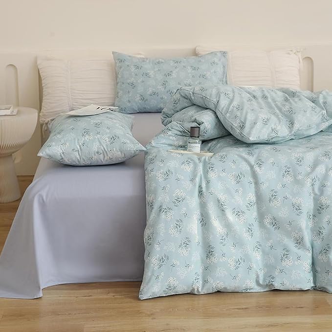 EAVD Blue Floral King Size Comforter Set Soft Lightweight Microfiber Chic Shabby Garden Floral Bedding Set with 2 Pillowcases Fresh Botanical Comforter Set for All-Season