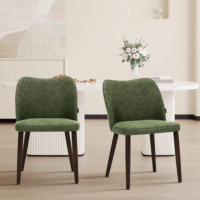 Wooden Dining Chairs Set of 2, Upholstered Kitchen Dining Room Chair, Modern Farmhouse Dinner Chair for Restaurant & Cafe, Green