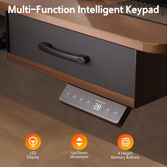 63 Inches Electric Standing Desk with Keyboard Tray, Height Adjustable Sit to Stand Table with 2 Drawers, Ergonomic Home Office Desk with Storage Shelf, Computer Table, Black Walnut