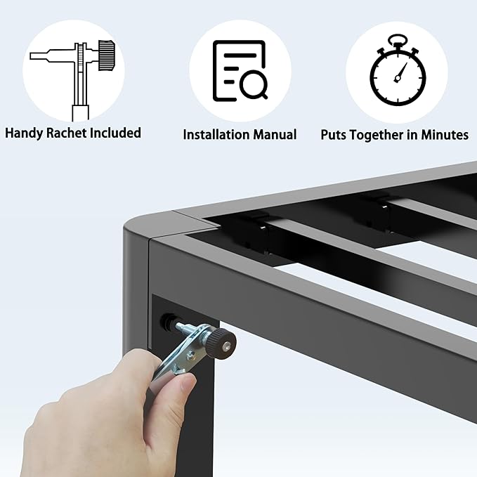 6 Inch California King Bed Frame with Rounded Corner and Headboard Hole Mattress Retainers 3500 LBS Metal Heavy Duty Steel Slats Support No Box Spring Needed Platform Noise Free Easy Assembly