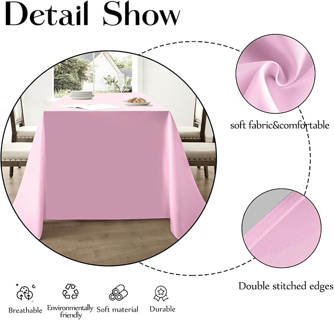 Rectangle Tablecloths 90x132 Inch 6 Pack Pink Tablecloth for 6ft Washable Decorative Linen Polyester Table Cloths for 8ft Dining Table Banquets Buffet Parties and Wedding
