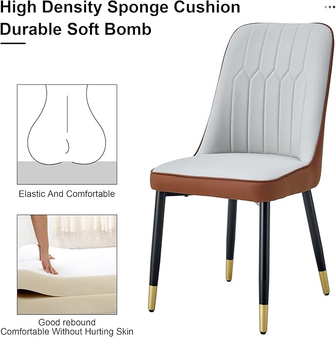 Dining Chairs Set of 6，Modern Dining Chairs, Equipped with PU Leather Backrest Cushions and Black Metal Legs, Suitable for Restaurants, Kitchens, and Dining Room Chairs