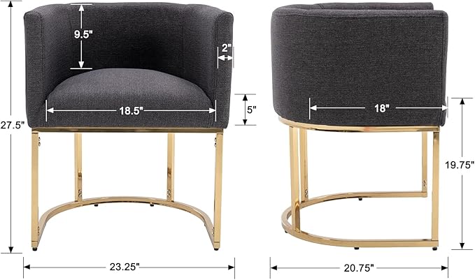 Linen Fabric Dining Chairs Set of 8 Modern Barrel Arm Chairs with Black Frame, Upholstered Kitchen Chairs 18.5" Wide Accent Chairs for Living Room Dining Room Restaurant, Charcoal