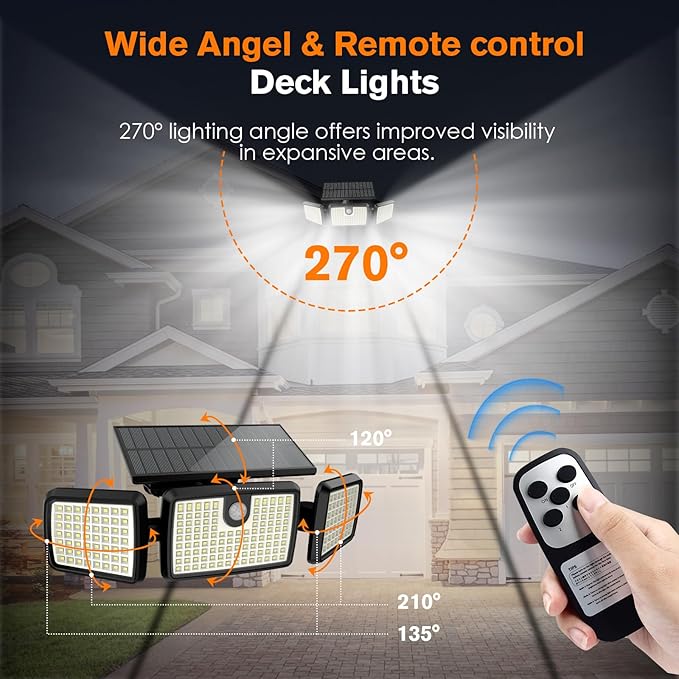 Solar Lights Outdoor, Quick Charge Solar Motion Deck Lights Outdoor for Deck with High Brightness, Larger Built-in Tempered Glass Panel, Sensitive PIR Motion Inductor (Remote,4 Pack)