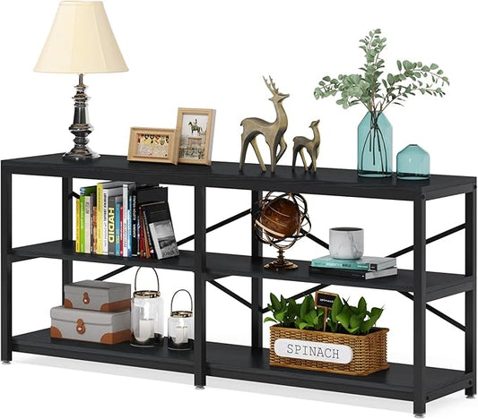 LITTLE TREE 70.9 Inch Long Console Sofa Table 3-Tier Industrial Sofa Table Behind Couch Table Hallway Entryway Table for Living Room, Black