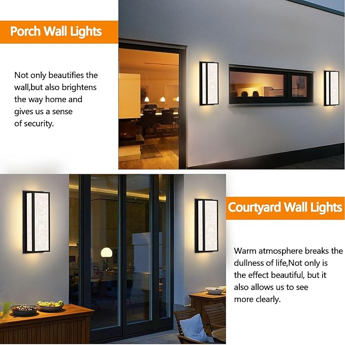 Motion Sensor Outdoor Wall Light LED 20W, Modern Exterior Lighting Fixture with Resin Shade - 16.9" Rectangular Waterproof Porch Wall Light IP65 for Garage, Front Door, Patio