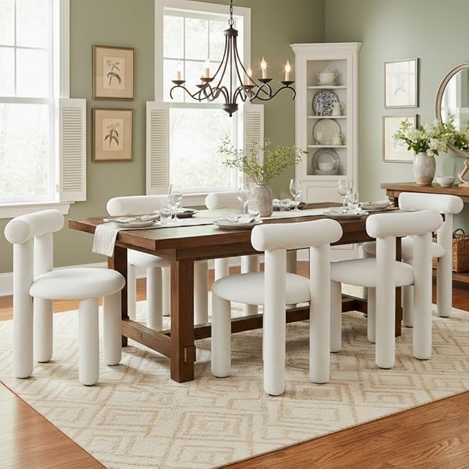 DUOMAY Modern White Boucle Dining Chairs Set of 8, Sherpa Upholstered Kitchen Chairs Armless Barrel Back Dining Chair, Living Dining Room Chairs, Reception, White
