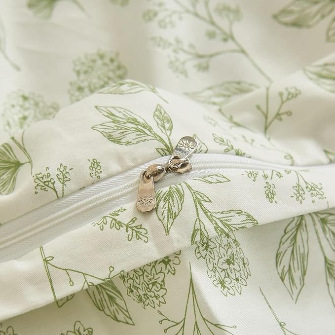 Vintage Boho Floral Duvet Cover Full Size White Green Floral Print Bedding Set Cotton Botanical Floral Comforter Cover Garden Flowers Aesthetic Bedding Cover Boho Style Duvet Cover with Zipper Ties