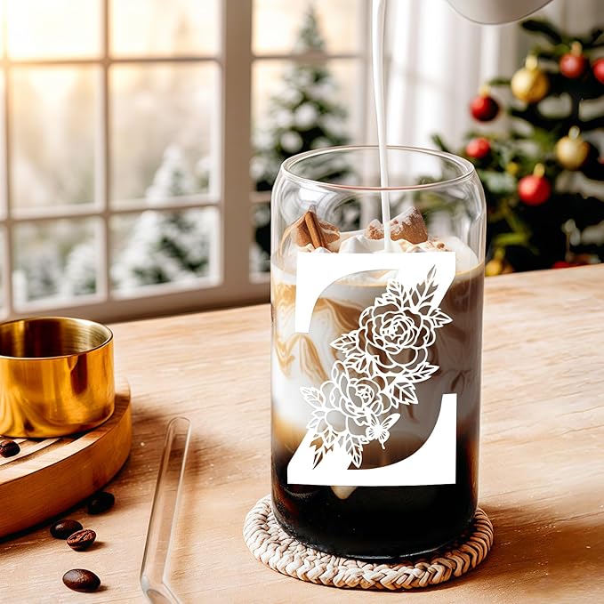 DWTS DANWEITESI Birthday Gifts for Women: Initial Glass Cup as Office Graduation Memorial Holiday Personalized Gifts - for Teacher Employee Nurse Coworkers Bridesmaid Bride - Z Aesthetic Cup