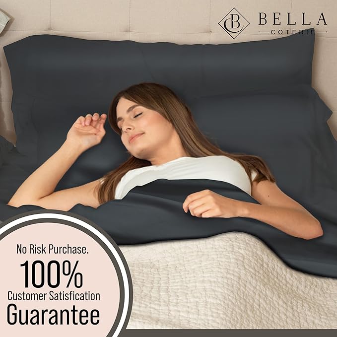 Bella Coterie Luxury Bamboo Viscose 34” Split Top King Size Sheet Set | 1 Fitted Sheet for Sleep Number & Adjustable Beds | 100% Organically Grown | Cooling & Soft | 18” Deep Pocket [Charcoal Grey]