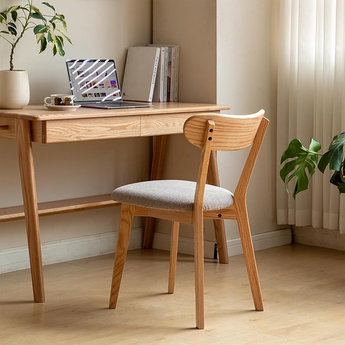 Solid Wood Upholstered Dining Chairs Set of 2 - FAS-Grade North American Oak | Heavy Duty Kitchen Dining Chairs with Ergonomic Curved Back | Easy Assembly | 400 lb Capacity