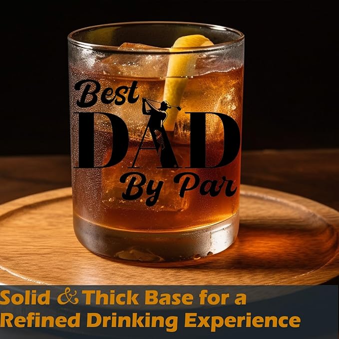 Golf Dad Gifts Old Fashioned Whiskey Glasses, Golfing Gifts for Father Birthday, Best Dad By Par 10 oz Rocks Barware Cup for Cocktail Drinks Scotch Bourbon Liquor