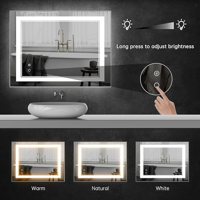 55" x 32" LED Bathroom Mirror LED Wall-Mounted Anti-Fog Mirror Mirror with Lights LED Vanity Mirror Dimmable Lighted Mirrors