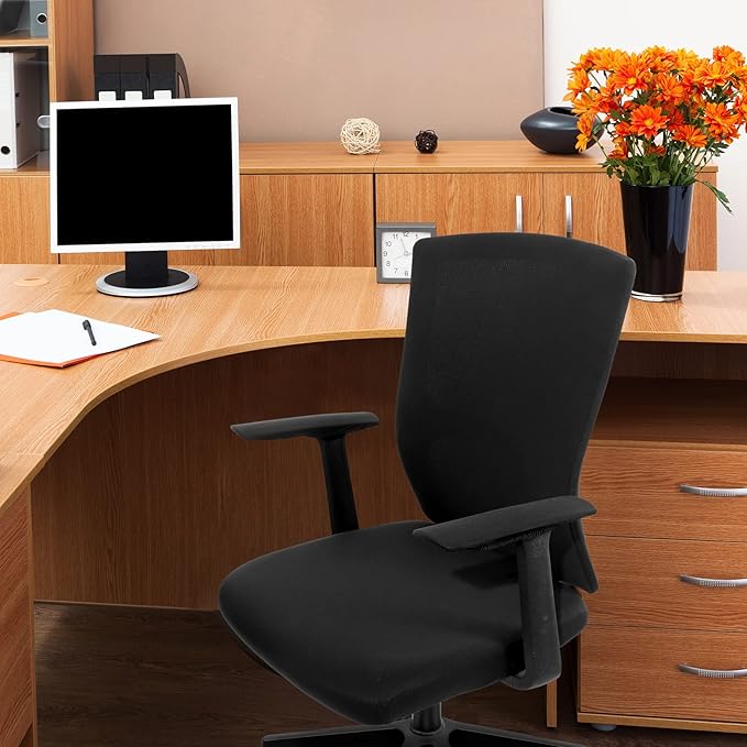 Tatuo Computer Chair Cover Office Seat Cover with Armrest and Backrest, Stretchable Desk Elastic Protective Universal Rotating Chair Protecter (Black,1 Set)