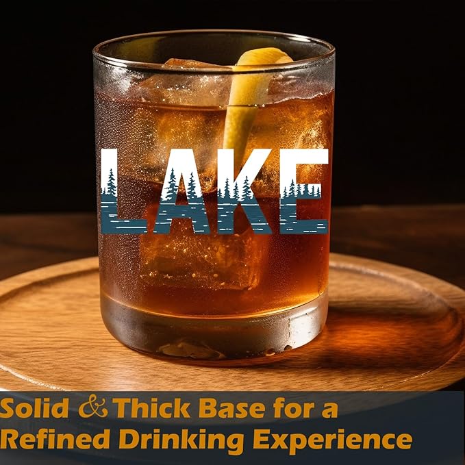 Lake Lovers Gifts Old Fashioned Whiskey Glasses, Like Life Gifts, Lakehouse Owner Gift 10 oz Rocks Barware Cup for Cocktail Drinks Scotch Bourbon Liquor