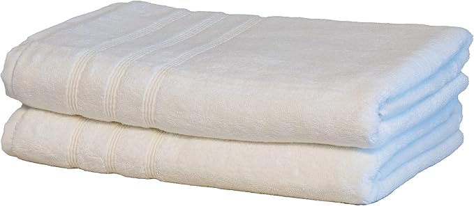 Mosobam Luxury Turkish Set of 2 Bath Towels 30X58 White 700 GSM Bamboo Viscose & Aegean Turkish Combed Cotton