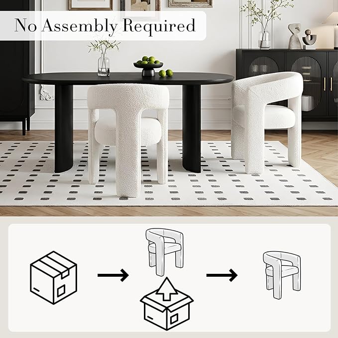 Modern Sherpa Dining Chairs Set of 4, Upholstered Barrel Chairs with Arms Comfy Accent Side Chairs for Living Room/Dining Room/Reception, White