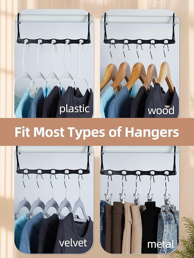 HOUSE DAY Closet Organizers and Storage, Magic Hangers Space Saving Clothes Hangers, Smart Space Saver Sturdy Plastic Hangers with 5 Holes for Heavy Clothes, College Dorm Room Essentials 8 Pack Black