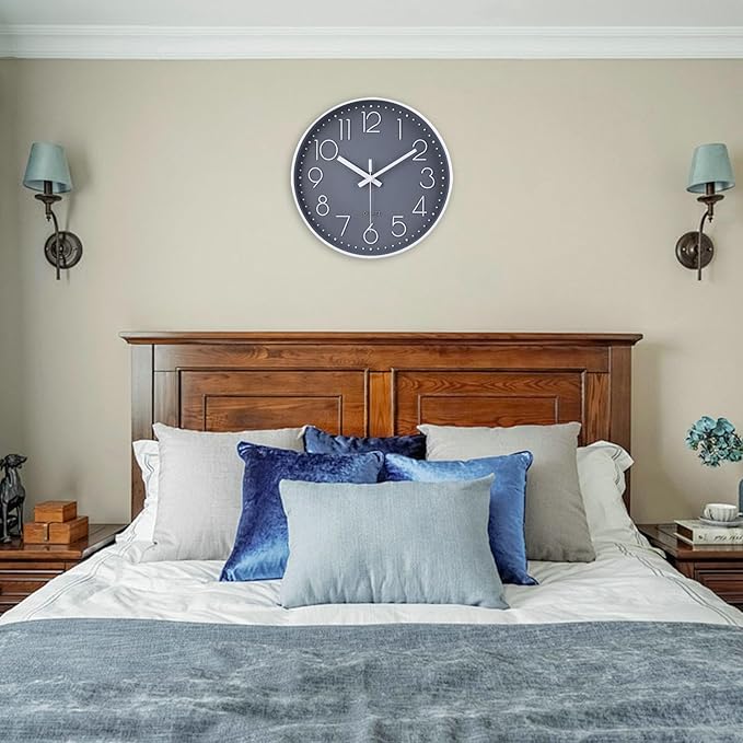 jomparis Small Wall Clock 8 Inch Gray Wall Clocks Silent Non-Ticking for Bedroom Bathroom Kitchen