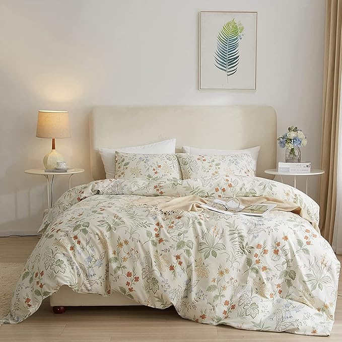 Garden Style Duvet Cover Twin Chic Floral Leaves Bedding Sets Cotton Flower Branch Comforter Cover Aesthetic White Floral Bedding Duvet Cover 1 Flower Duvet Cover 2 Pillowcases