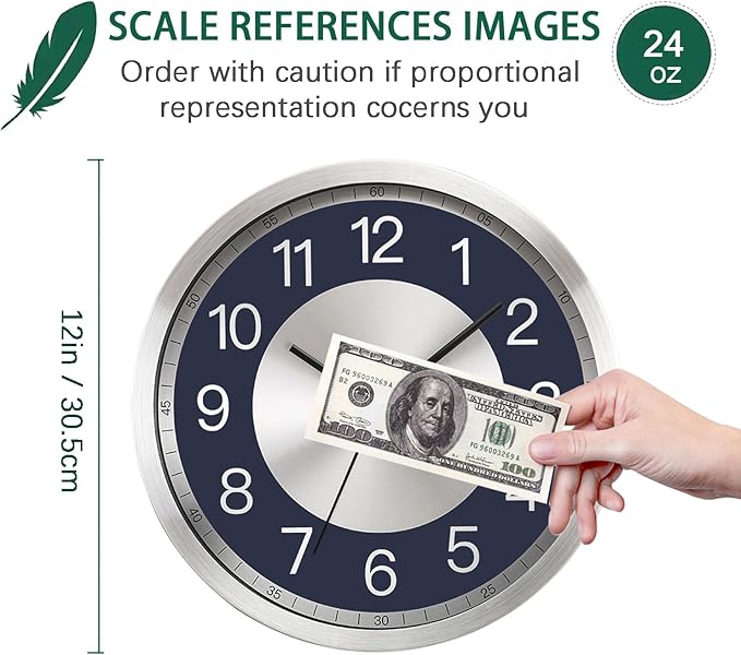 Silent Wall Clock Decorative,Analog Stainless Steel Wall Clock Battery Operated,12 inch