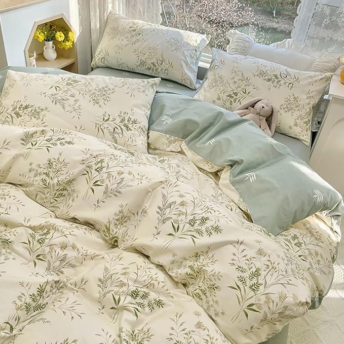 Garden Style Floral Duvet Cover Twin XL 3 Pieces Vintage Cottagecore Bedding Set Soft Cotton Botanical Floral Comforter Cover Chic Flower Leaves Plants Pattern Farmhouse Bedding Set for Girls Women