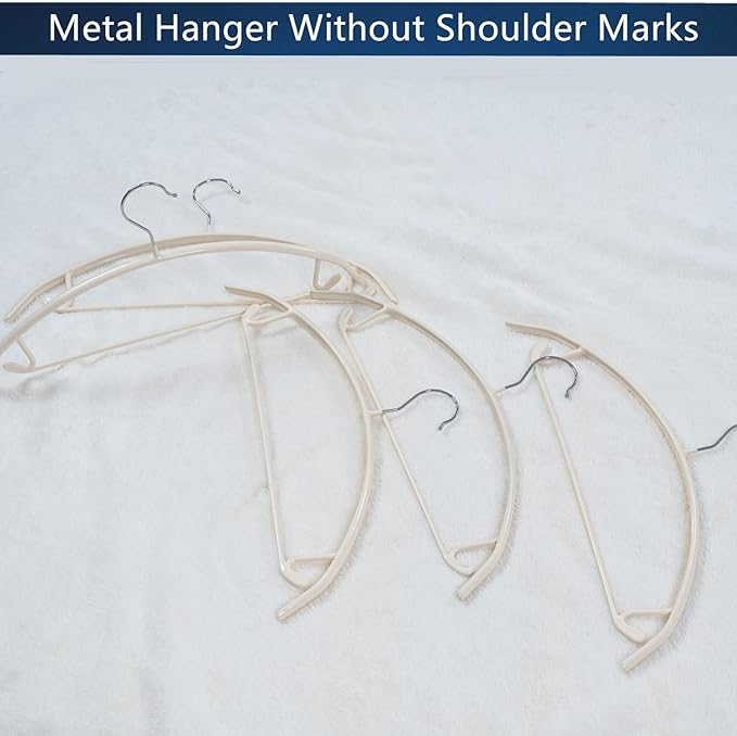 16.5 Inch Ivory No Shoulder Bumps No Mark Non-Slip Rubber Coated Contour Meta Hanger for Sweater T-Shirt Suit Coat Uniform with Pants Bar Pack of 20