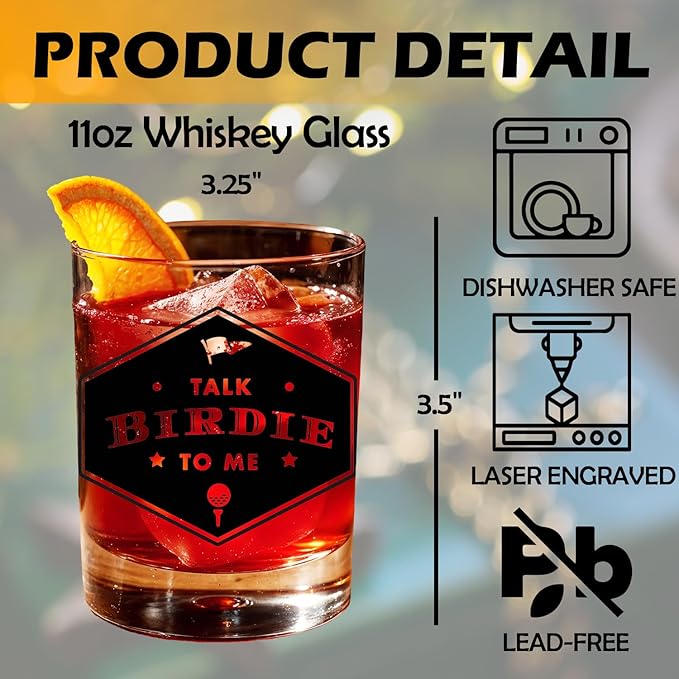 Golf Lovers Gifts Old Fashioned Whiskey Glasses, Golfing Gifts for Golfers, Talk Birdie To Me 10 oz Rocks Barware Cup for Cocktail Drinks Scotch Bourbon Liquor