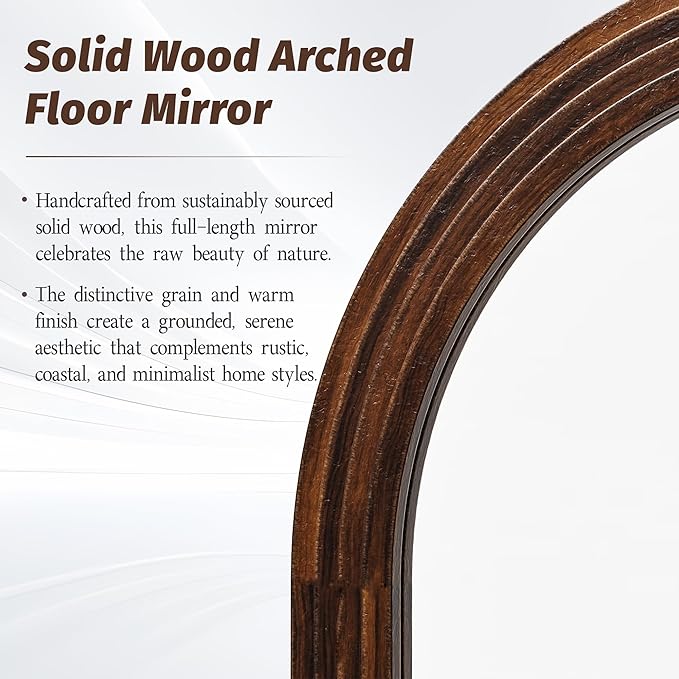Antok Full Length Mirror 82"×44" Floor Mirror Standing Tall Mirror, Arched Stand up Large Wall Mirrors, Freestanding Full Body Mirrors for Bedroom Living Room Wood Vintage Style Nature