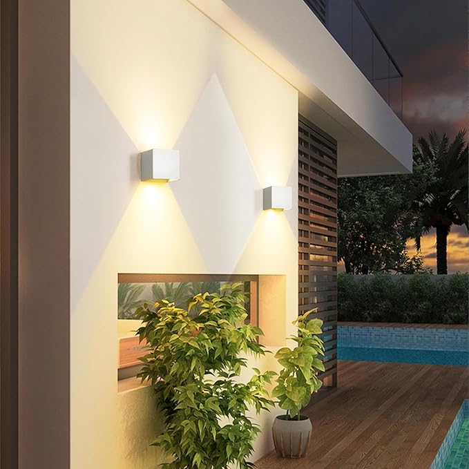 4 PCS LED 12W Outdoor Wall Lights Sconces Exterior/Interior Up and Down Lights IP65 Waterproof Modern Outdoor Lighting Fixtures Square Aluminum Exterior Wall Mount Light White 3000K Warm Lights