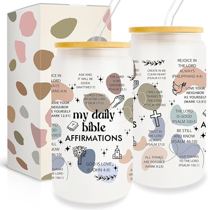 Christian Gifts for Women Birthday, Inspirational Religious Gifts, 16 Oz Can Glass Cups With Lid Straw for Friends with Bible Verse, Religious Gifts, Spiritual Gifts for Her Female Coworker