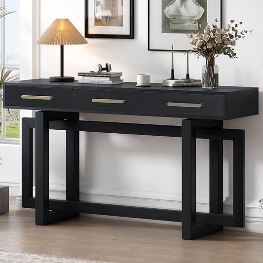 Contemporary Modern Entryway Console Table 57-Inch Extra Long Entry Sofa Table with Storage Drawers for Living Room Hallway, Black