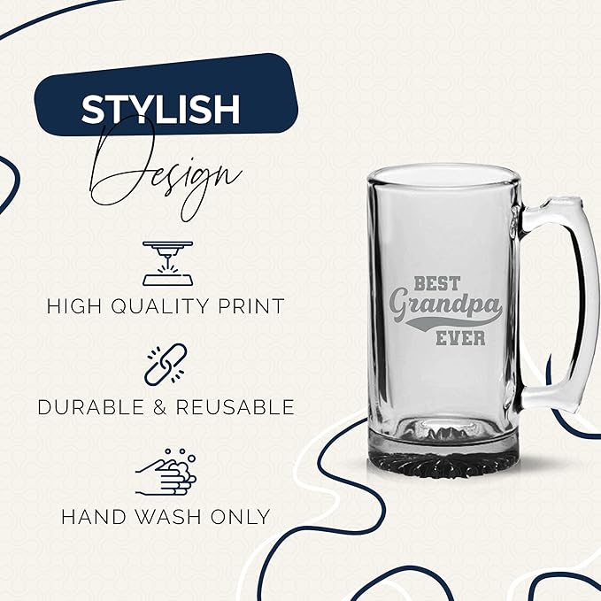 Your Dream Party Shop Best Grandpa Ever Beer Glass - 16oz Beer Mug, Funny Grandpa Gifts for Birthday or Father's Day, Papa Mug for Grandfather, Gifts from Grandkids, Present for Grandfather