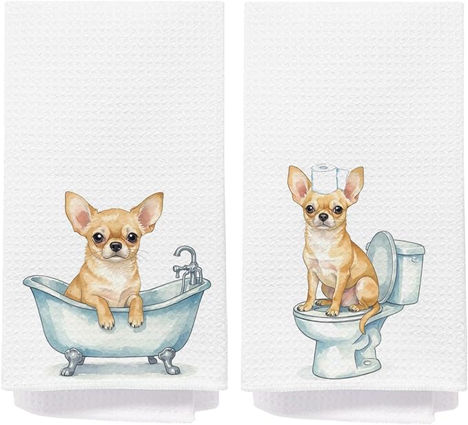 Chihuahua Dog Bathroom Hand Towels, Chihuahua Gifts for Women, Dog Lovers Mom Dad Owner Gifts Decorative Hand Towels for Kids Bathroom Washroom, 16x24 Inch Set of 2