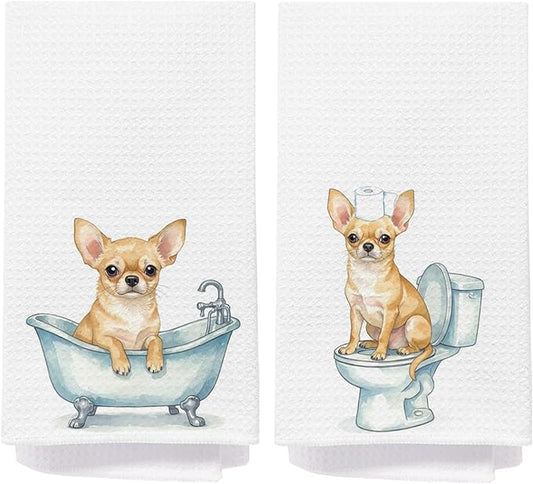 Chihuahua Dog Bathroom Hand Towels, Chihuahua Gifts for Women, Dog Lovers Mom Dad Owner Gifts Decorative Hand Towels for Kids Bathroom Washroom, 16x24 Inch Set of 2
