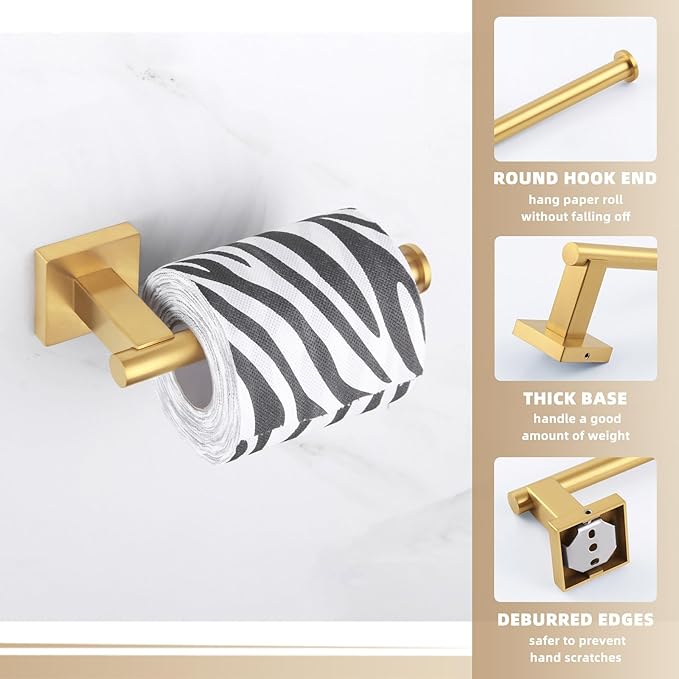 Suyar Brushed Gold Toilet Paper Holder, SUS 304 Stainless Steel Bathroom Toilet Paper Roll Holder Wall Mount