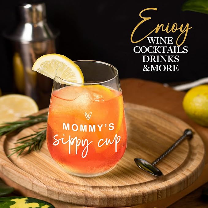 Mommy Daddy's Sippy Glass Cup for Couples,Parents,Newlywed,Stemless Wine Glass and Whiskey Glass Gifts for Women,Men,Mom,Dad,Birthday Christmas Thanksgiving Gift for Parents To Be -2