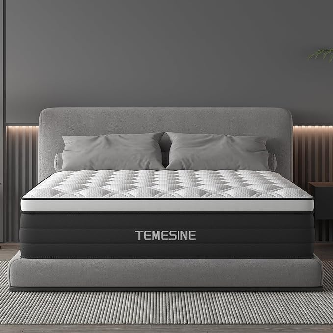 Queen Mattress, 10 Inch Hybrid Mattress in a Box with Individual Pocket Spring, Gel Memory Foam and Euro Top, Medium Firm Feel with Motion Isolation, Pressure Relief, Edge Support,Queen Size Black